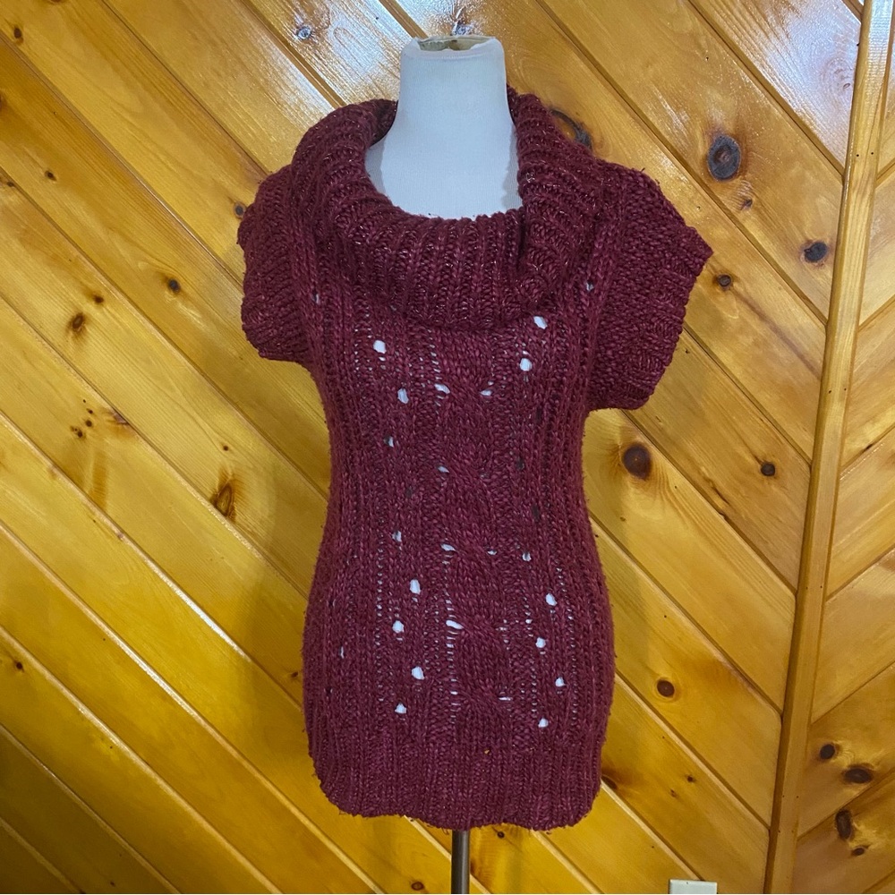 Mudd Y2k Vintage Cowl Neck Sweater Vtg Chunky Knit Metallic M Burgundy